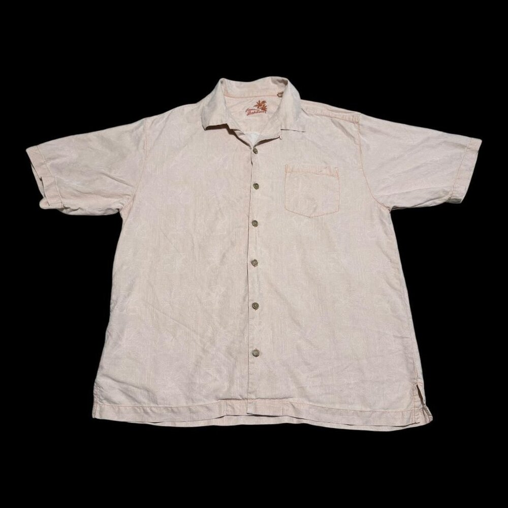 Tommy Bahama 100% Silk Light Pink Button Down Hawaiian Shirt Men's Large